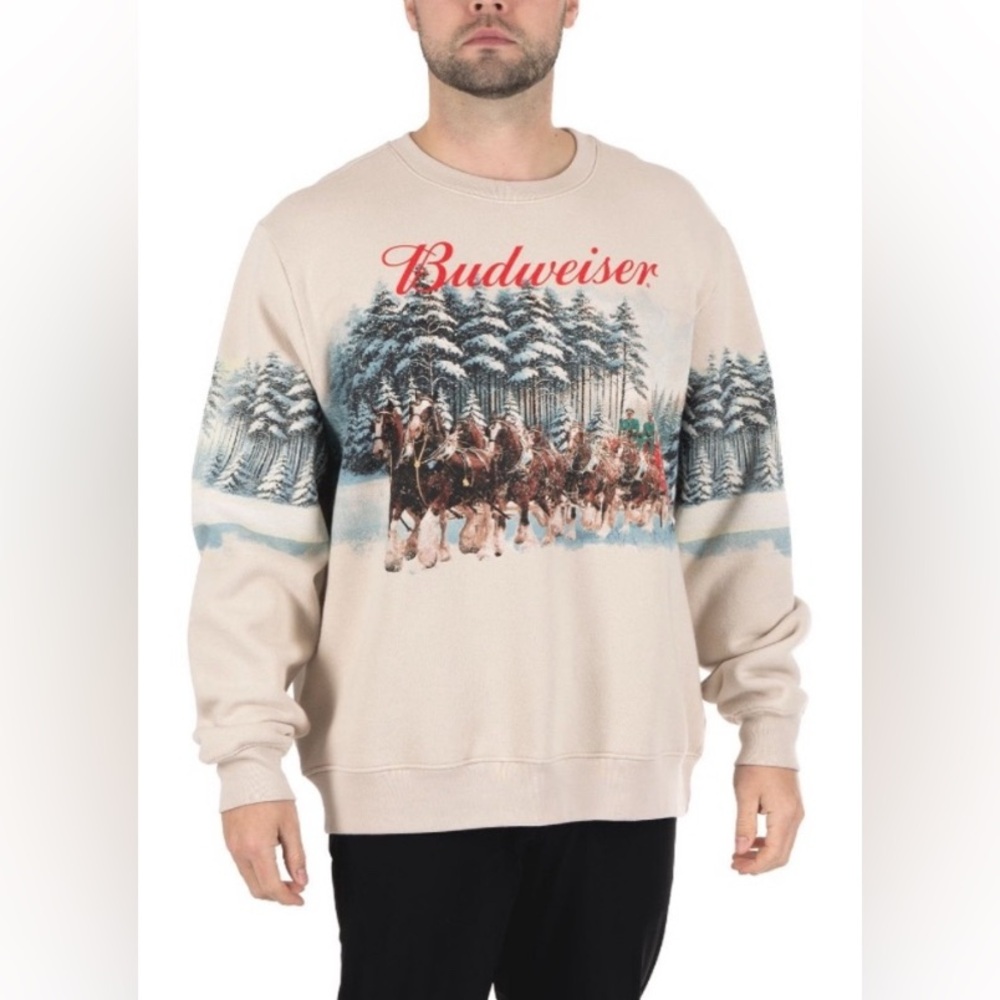 Budweiser Beige Sweater with Winter Scene